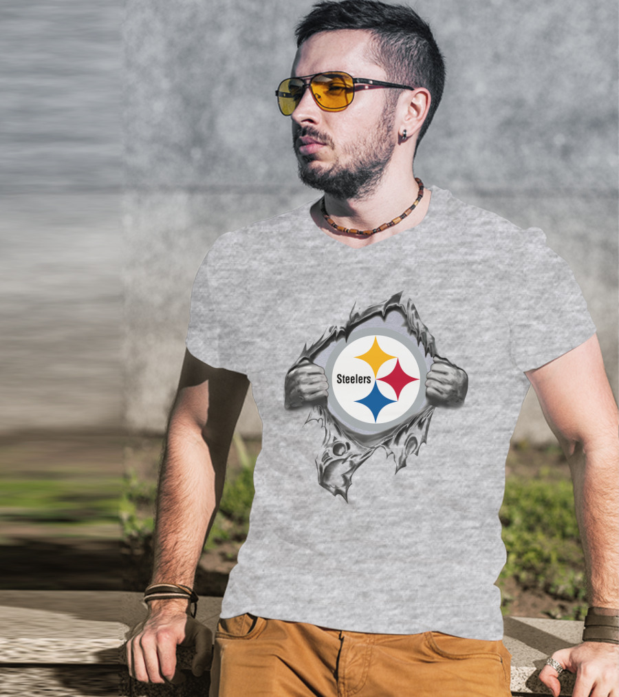 Pittsburgh Steelers Logo With Tearing Hands T-Shirt