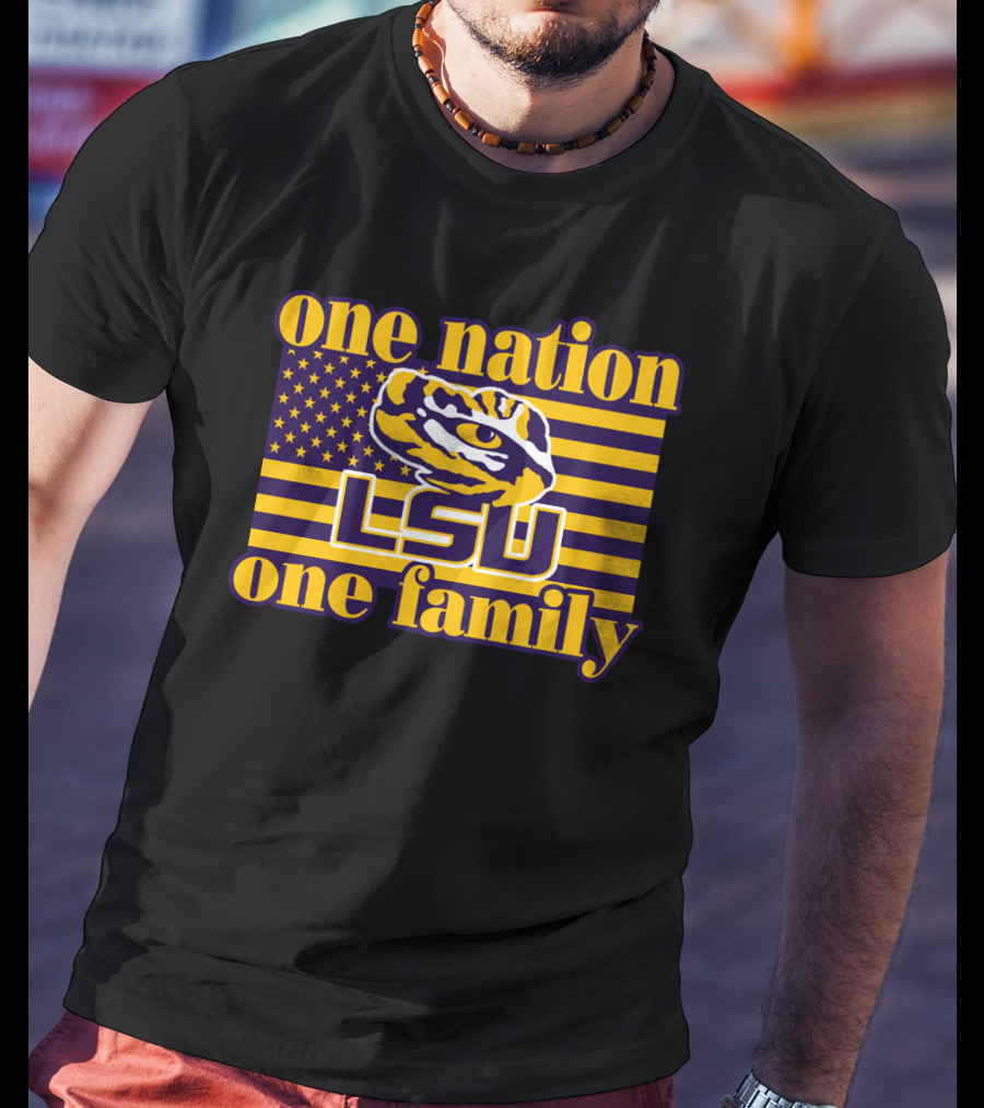 Lsu One Nation One Family Tiger American Flag T-Shirt