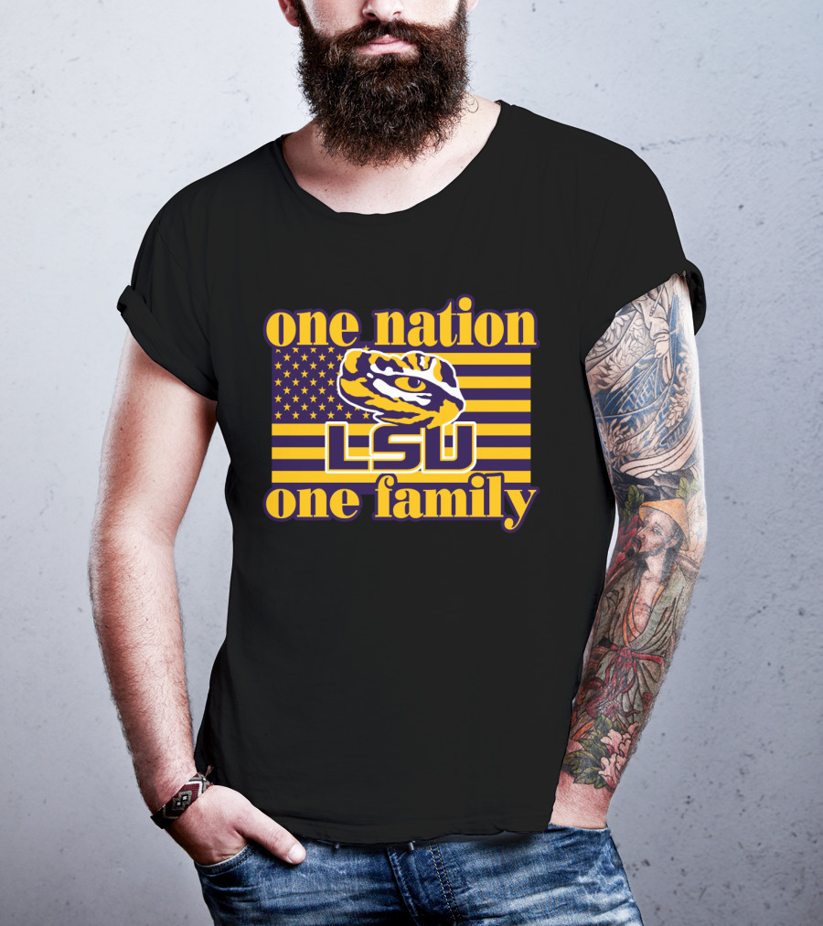 Lsu One Nation One Family Tiger American Flag T-Shirt
