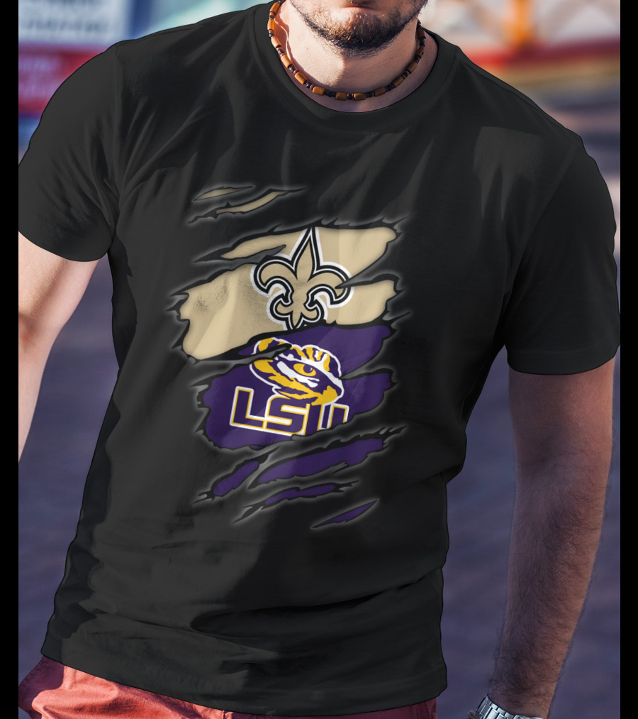 New Orleans Saints Fleur-De-Lis And Lsu Tigers Logo Blend T-Shirt