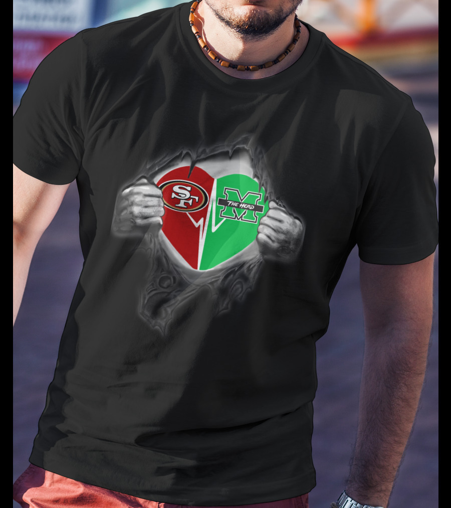 Marshall Thundering Herd San Francisco 49ers Heart Logo Fusion T-Shirt
