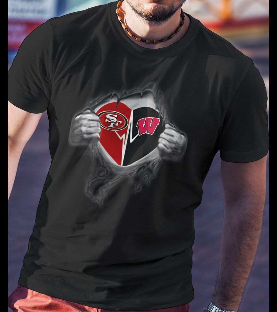 San Francisco 49ers Wisconsin Badgers Heart T-Shirt