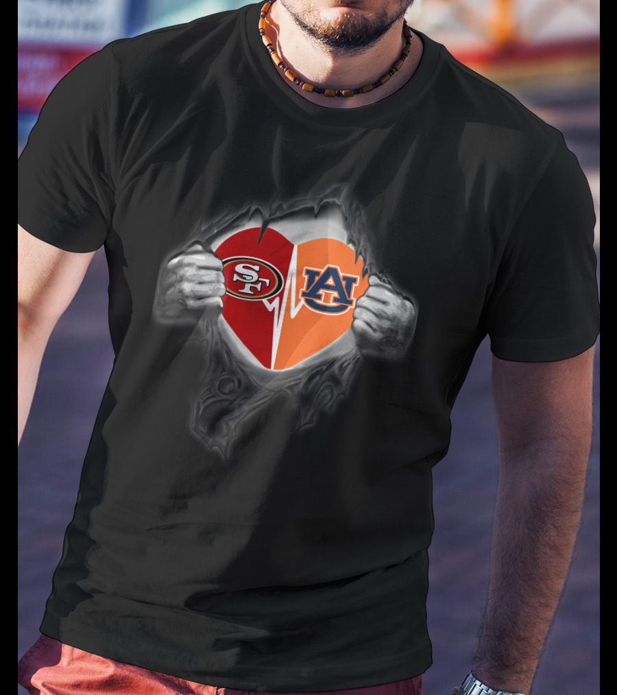 49ers Auburn Heartbeat Fan Logo Combo T-Shirt