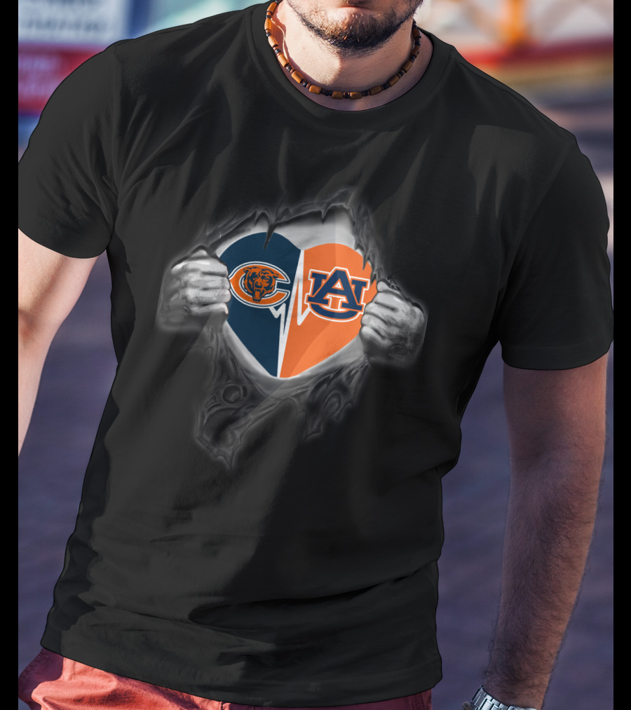 Chicago Bears Auburn Tigers Heart Divide T-Shirt