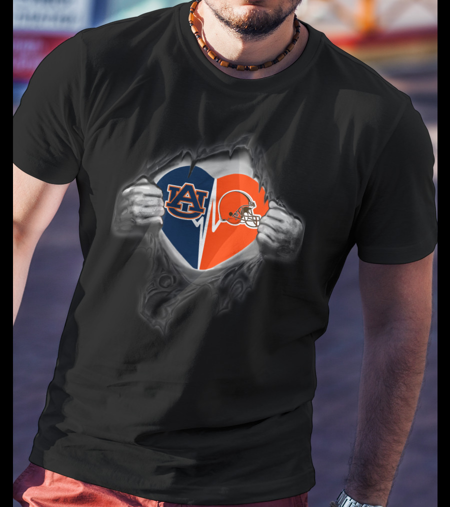 Cleveland Browns And Auburn Tigers Heart T-Shirt