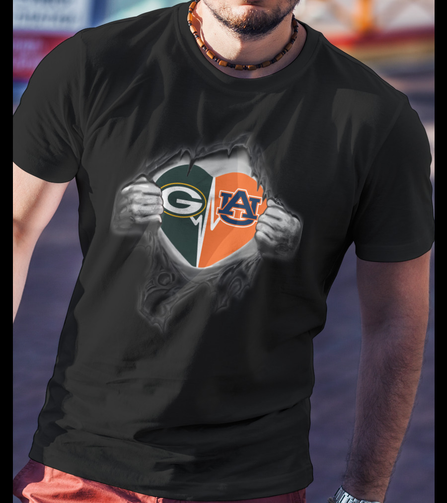 Green Bay Packers Auburn University Heart Logo Fusion T-Shirt