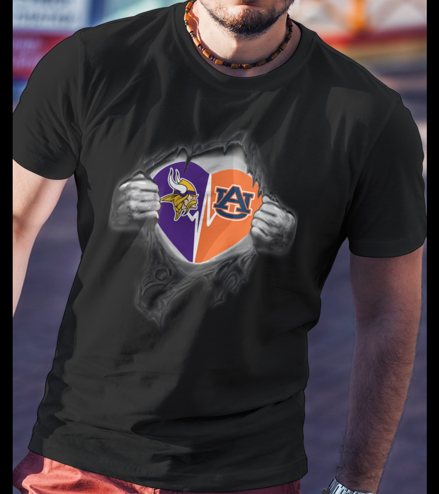 Minnesota Vikings Auburn Tigers Heart Rip T-Shirt