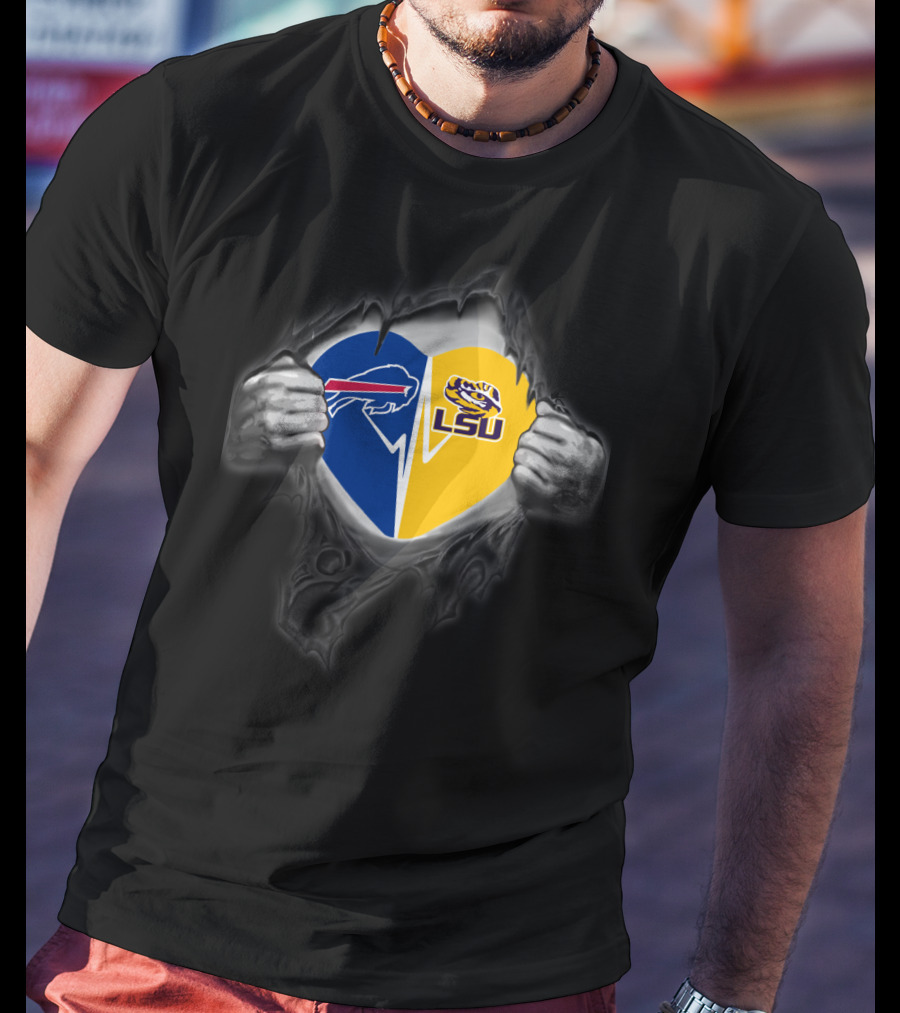 Buffalo Bills Lsu Tigers Heart Torn Open T-Shirt