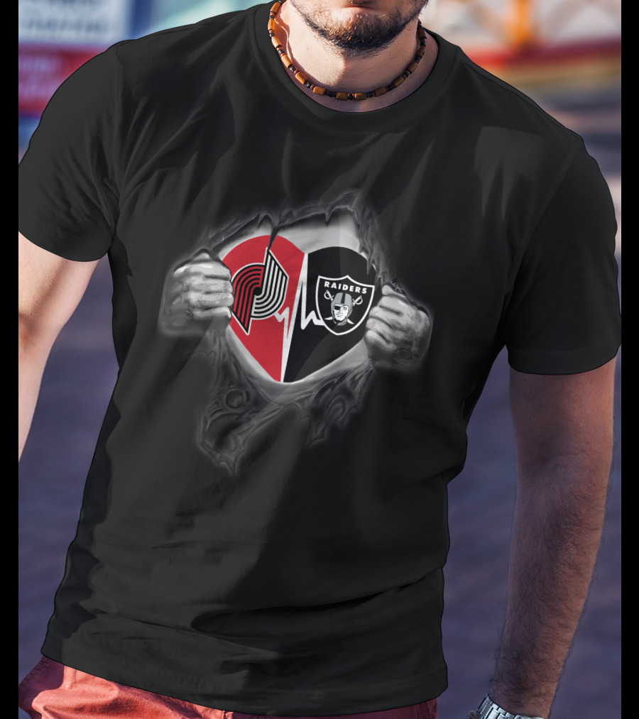 Portland Trail Blazers Las Vegas Raiders Heartbeat Passion T-Shirt