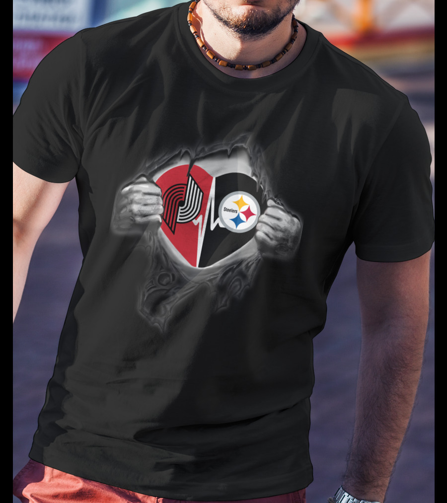 Portland Trail Blazers Pittsburgh Steelers Heart T-Shirt