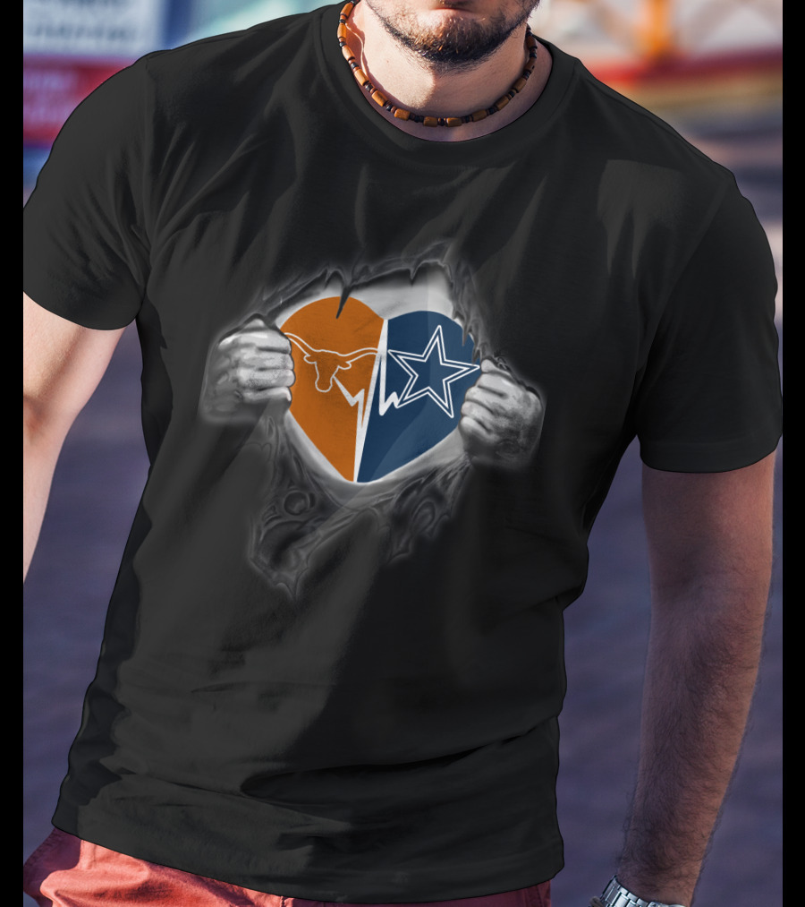 Texas Longhorns Cowboys Heart Rip T-Shirt