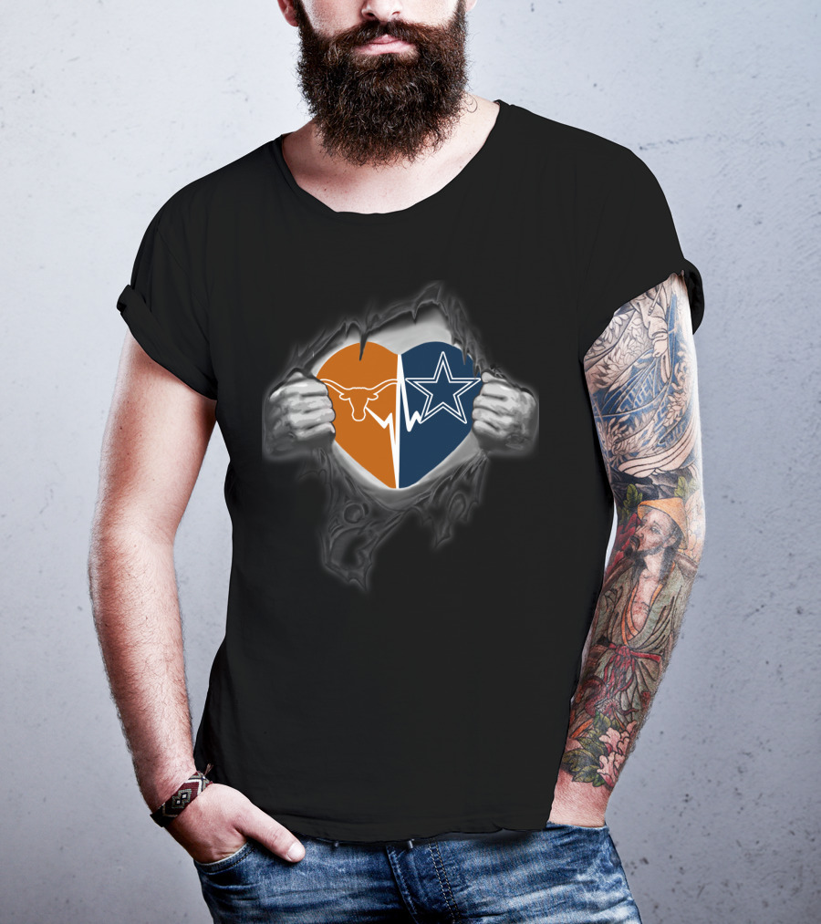 Texas Longhorns Cowboys Heart Rip T-Shirt