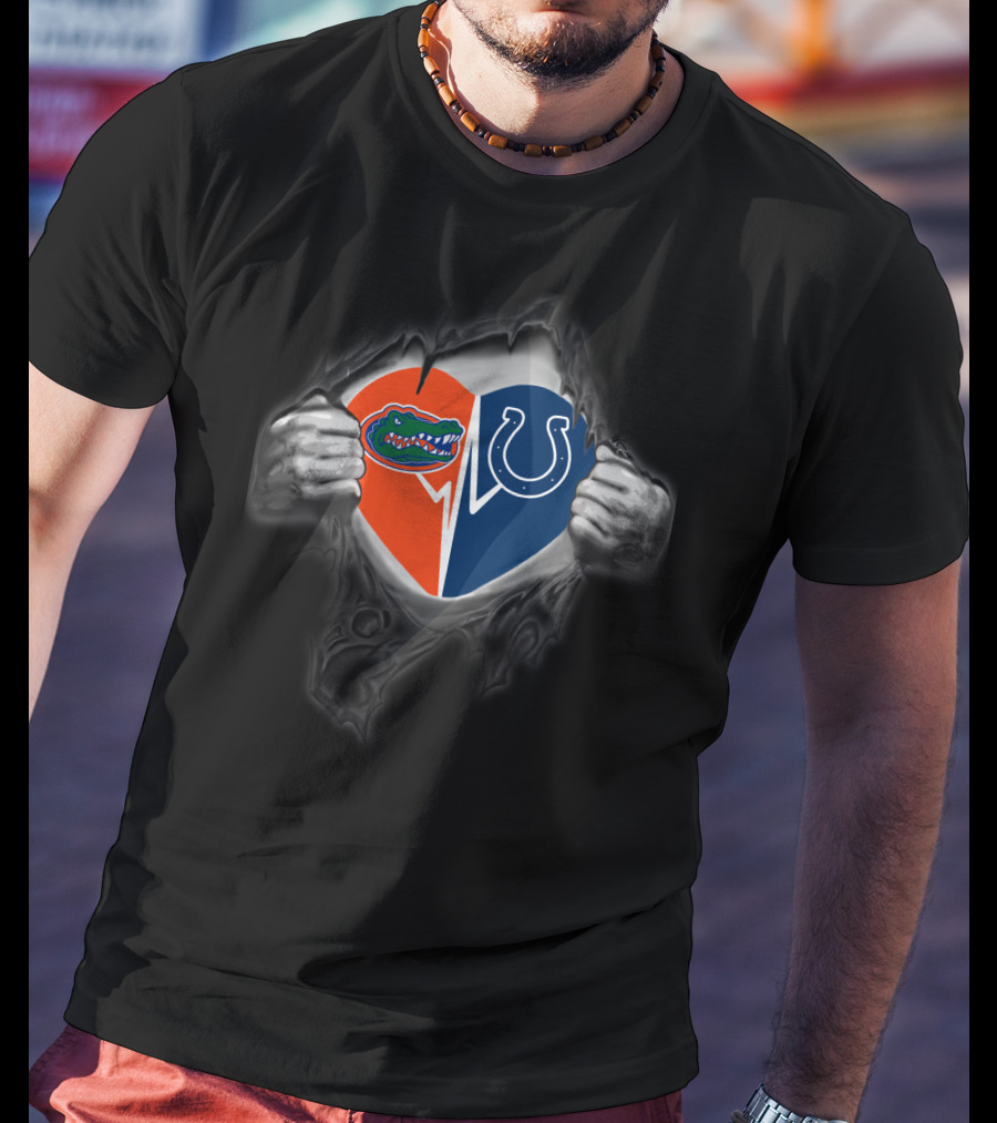 Florida Gators And Indianapolis Colts Heart Logo Fusion T-Shirt