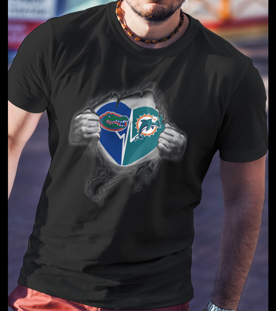Florida Gators Miami Dolphins Heart Ripped Open T-Shirt