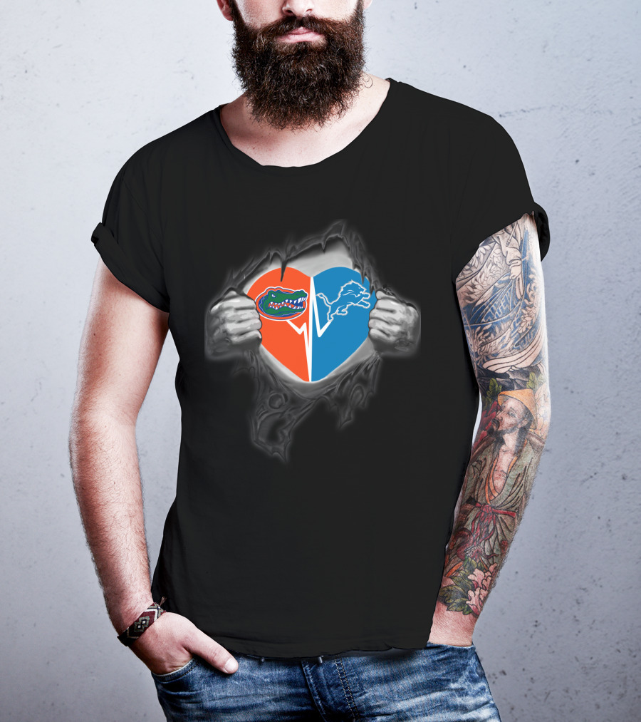 Lions Gators Heart Detroit Nfl Florida College Sports Fusion T-Shirt