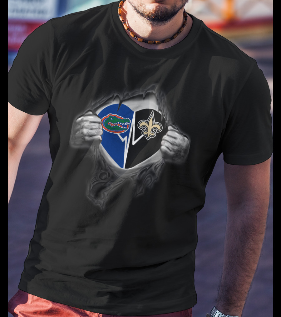 Florida Gators New Orleans Saints Heart Torn T-Shirt