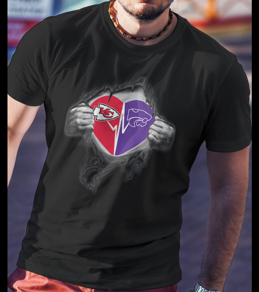 Kansas City Chiefs Kansas State Wildcats Heart Logos T-Shirt