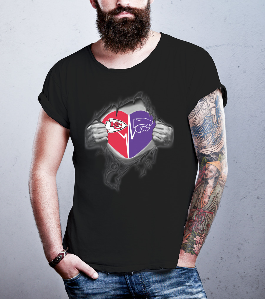 Kansas City Chiefs Kansas State Wildcats Heart Logos T-Shirt