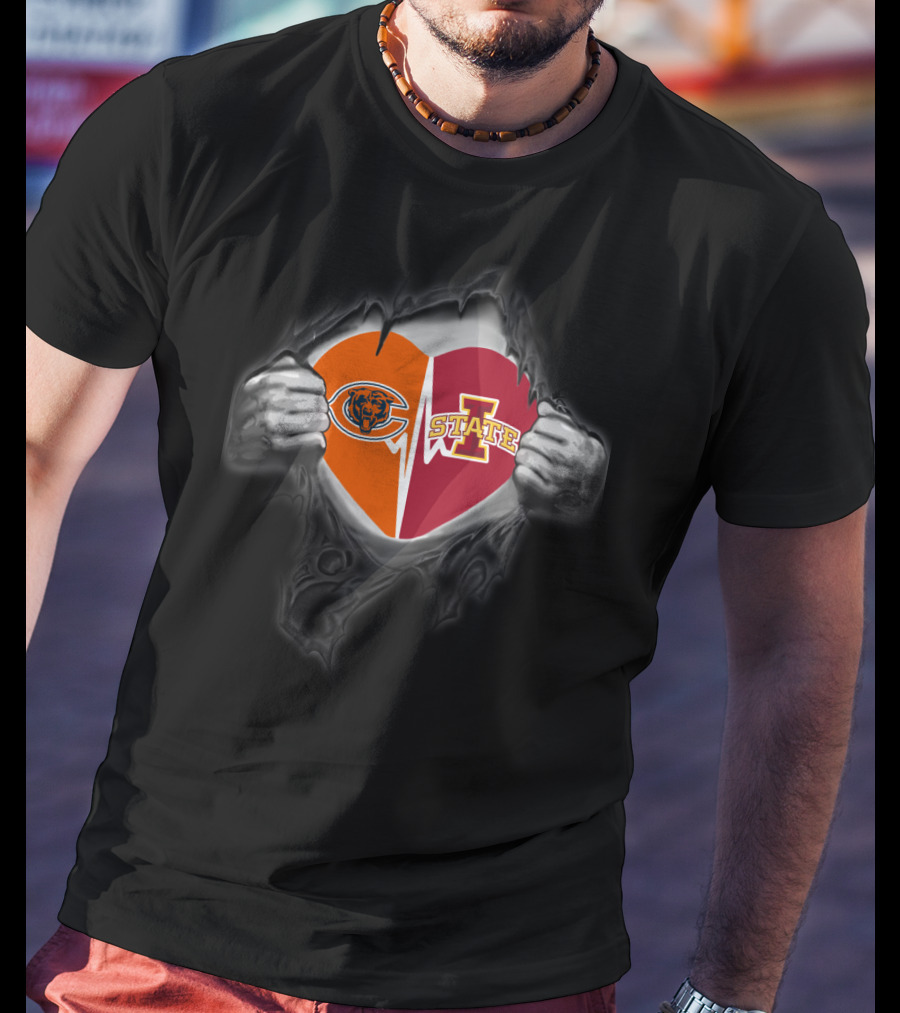 Chicago Bears And Iowa State Cyclones Heart Logo Combination T-Shirt