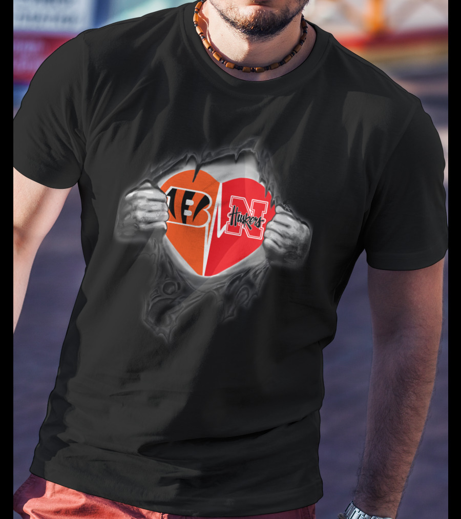 Bengals Nebraska Cornhuskers Heart Logo Nfl And College Football T-Shirt
