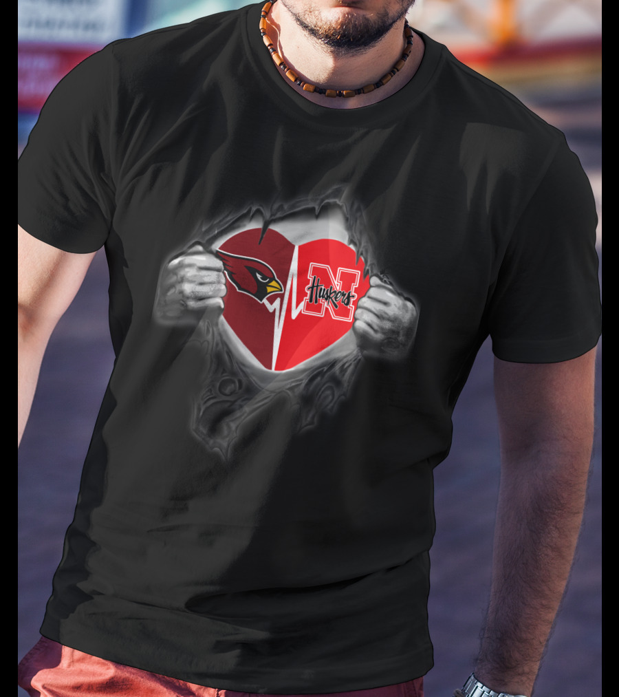 Cardinals Heart With Nebraska Huskers T-Shirt