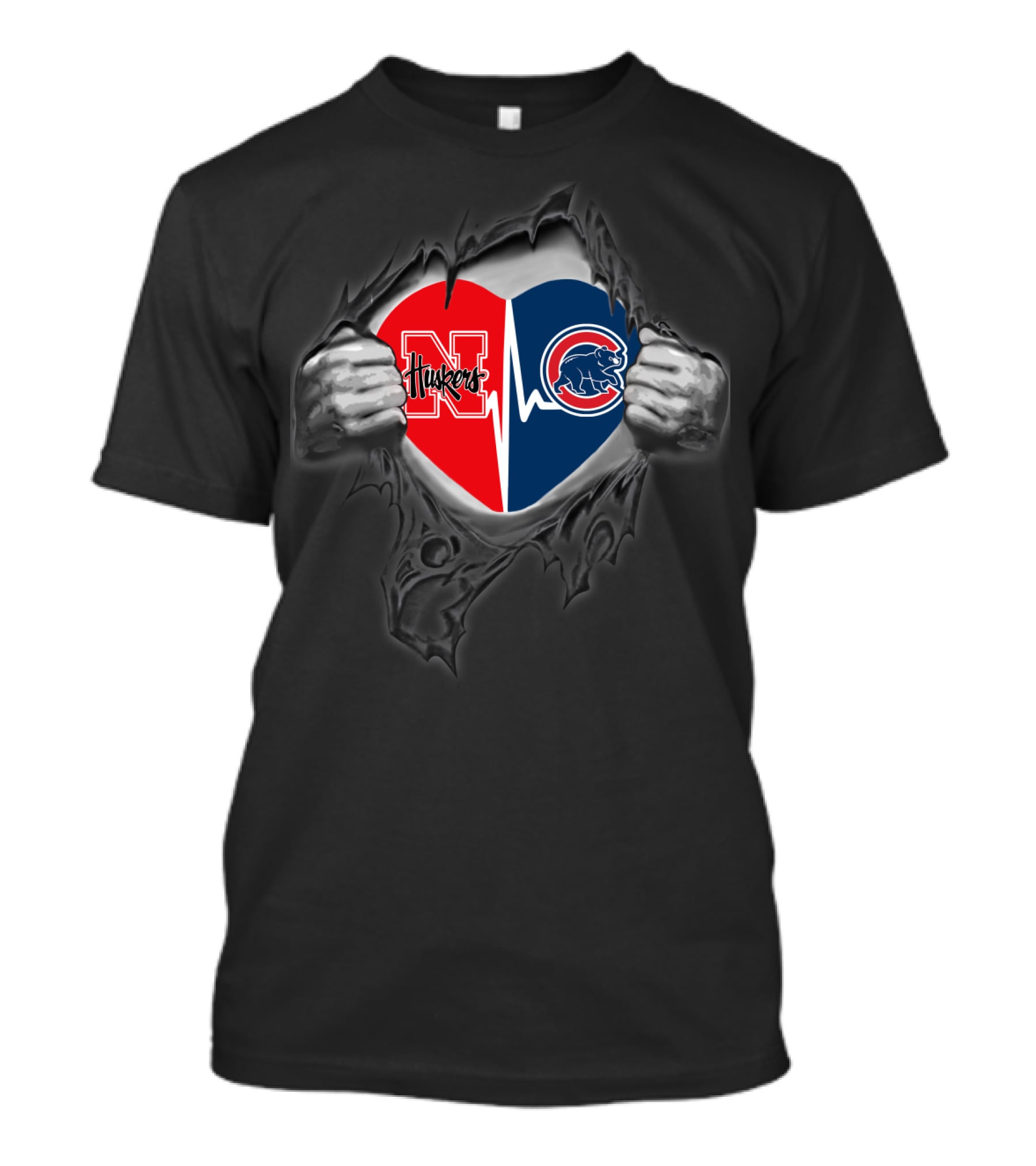 Cubs Nebraska Cornhuskers Heartbeat Fusion Fan Tribute T-Shirt