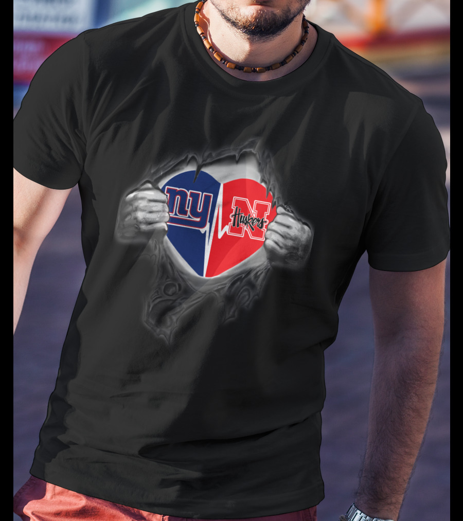 Ny Huskers Giants Nebraska Cornhuskers Heart Tear T-Shirt