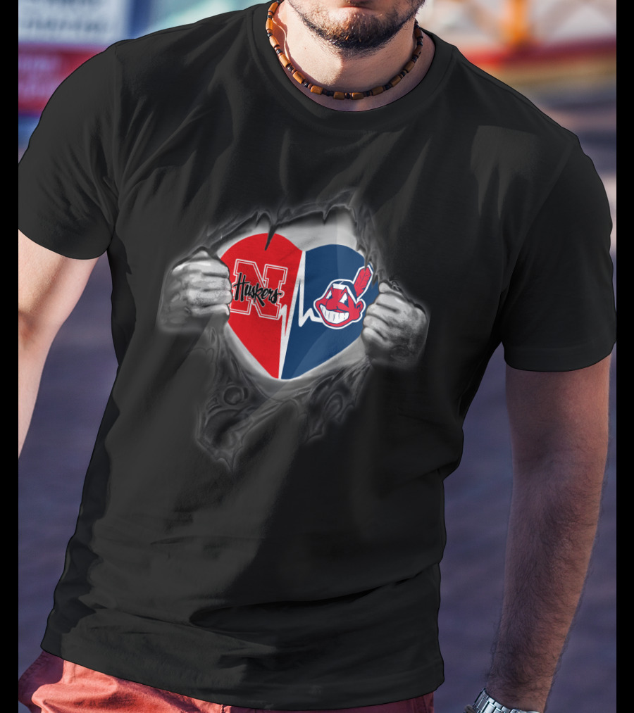 Nebraska Cornhuskers Cleveland Indians Heart Split T-Shirt