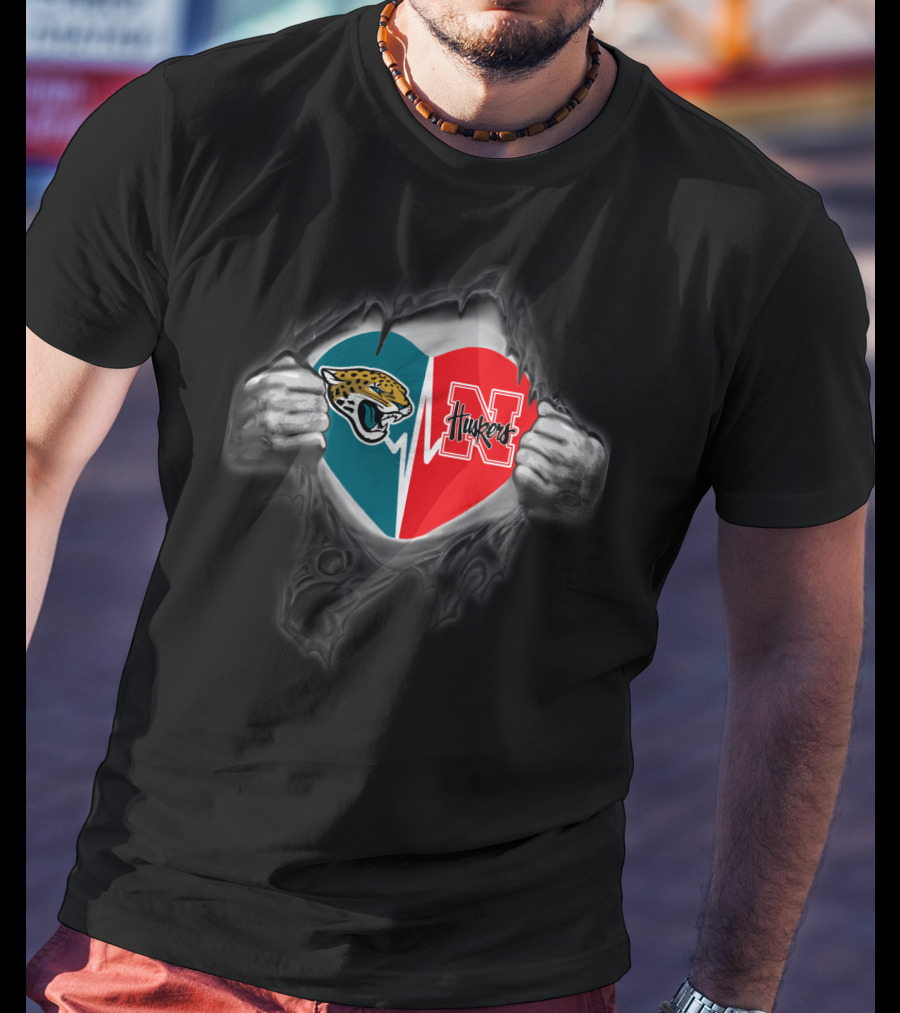 Jaguars Huskers Heart Split Logo Fan T-Shirt