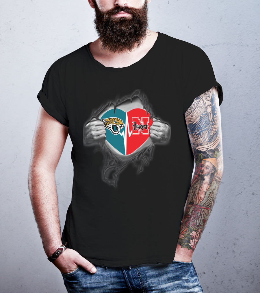 Jaguars Huskers Heart Split Logo Fan T-Shirt