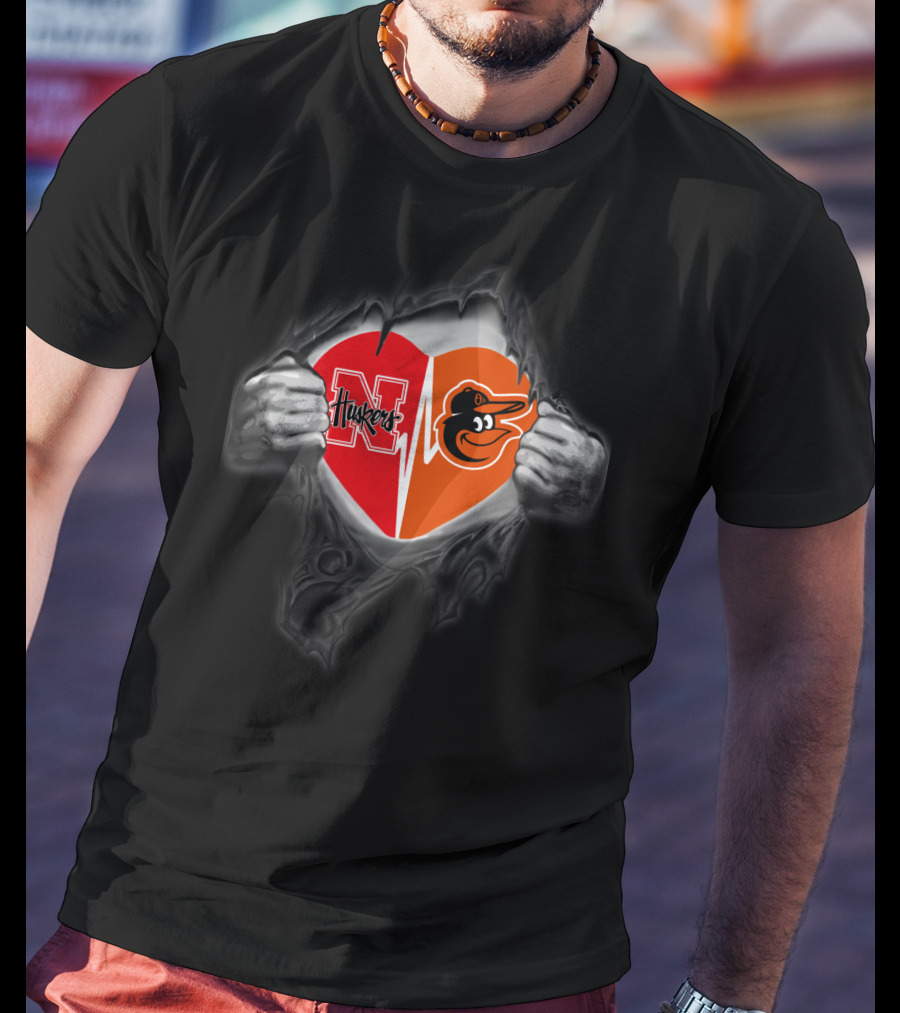 Nebraska Cornhuskers Orioles Heart Torn T-Shirt