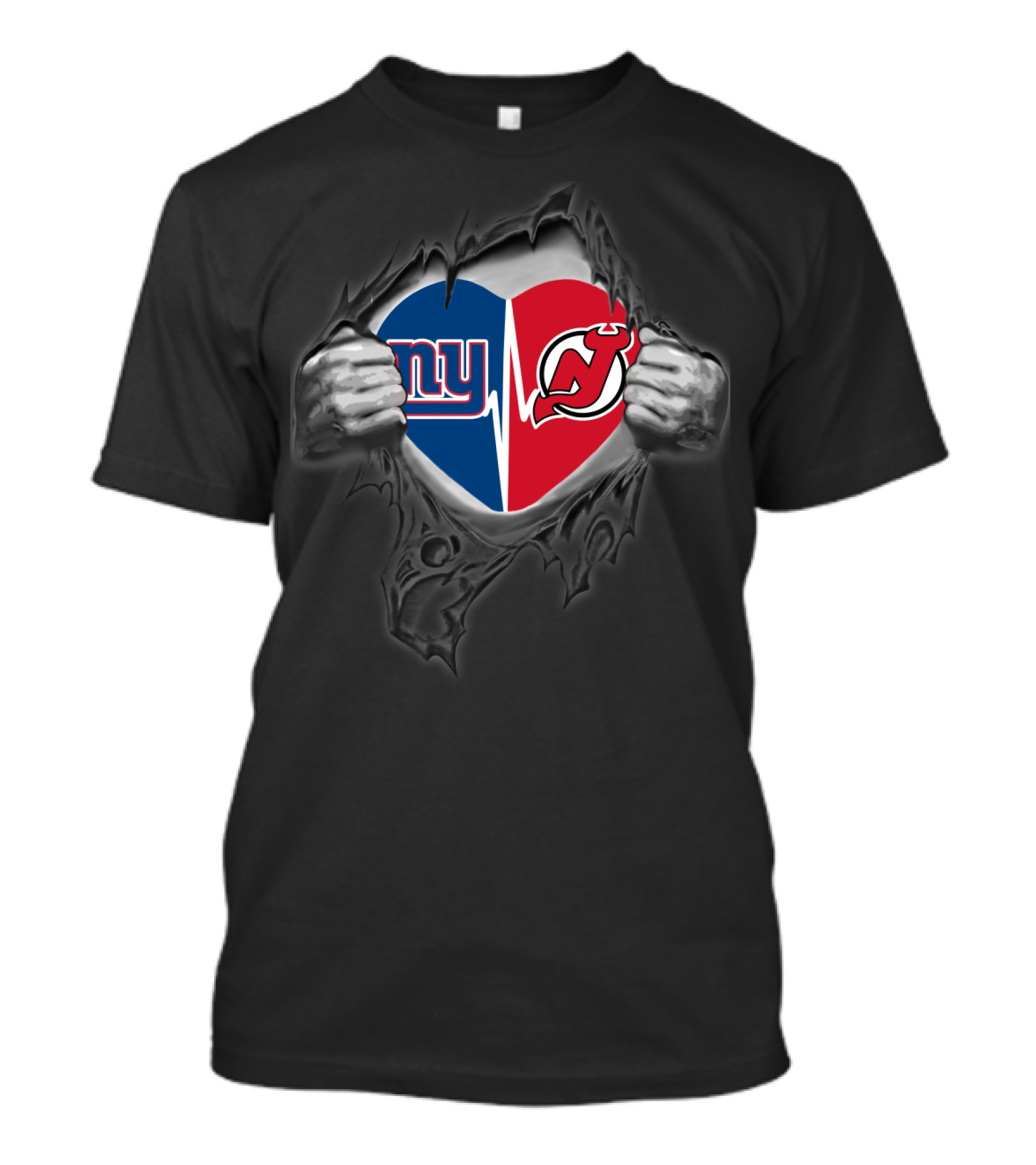Giants New Jersey Devils Heartbeat Fans Split Loyalty T-Shirt