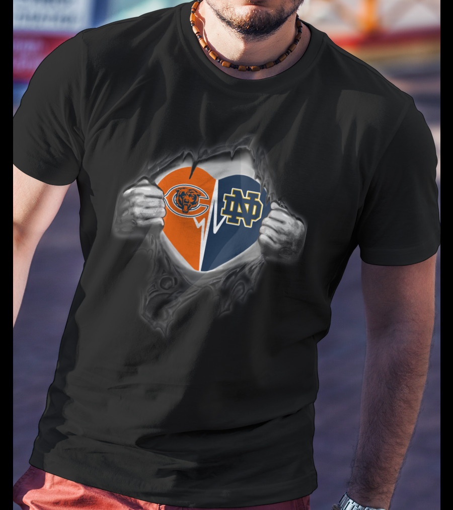Chicago Bears Notre Dame Heart Torn T-Shirt