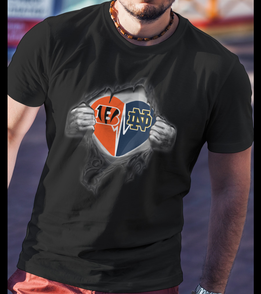 Bengals Notre Dame Heart Logo Fusion T-Shirt