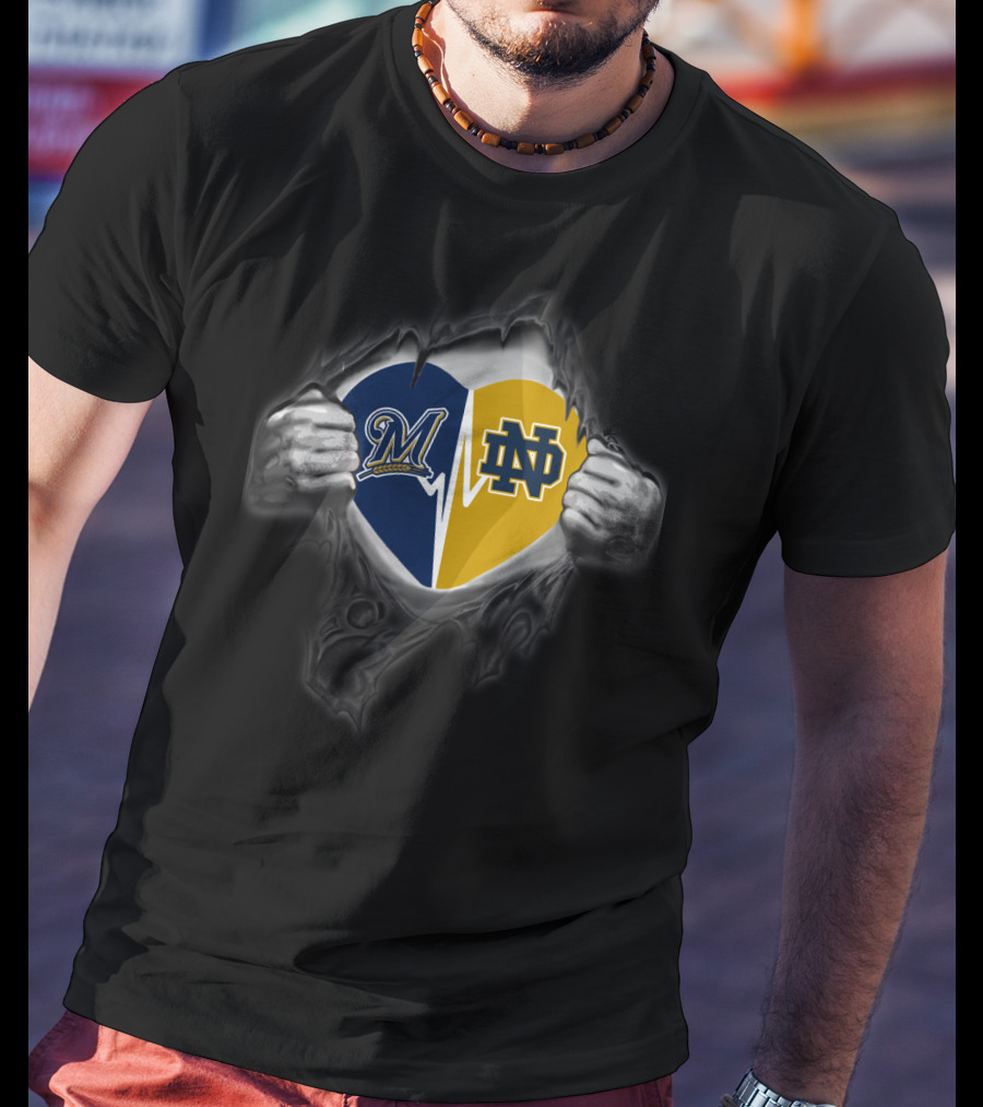 Milwaukee Brewers Notre Dame Heart Rip T-Shirt