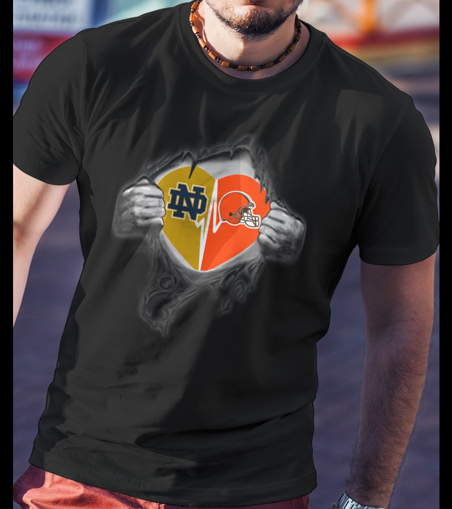 Notre Dame Nd Heartbeat Browns Helmet Heart T-Shirt