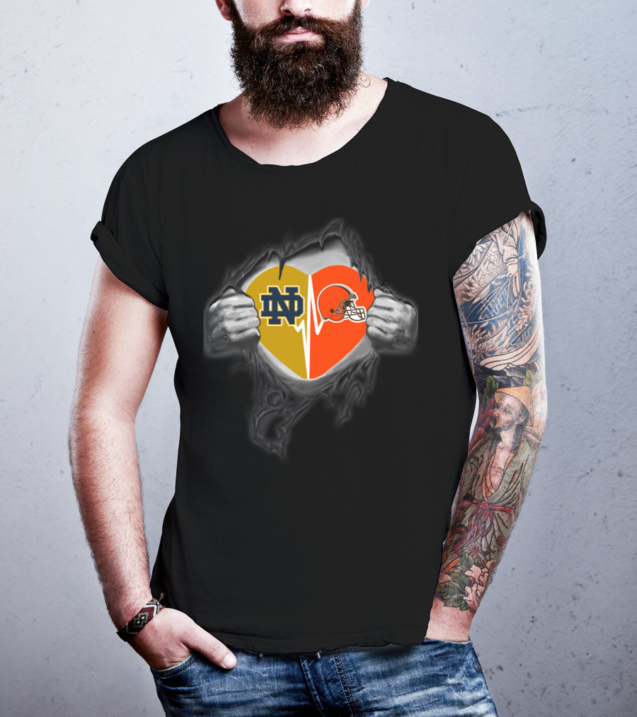 Notre Dame Nd Heartbeat Browns Helmet Heart T-Shirt