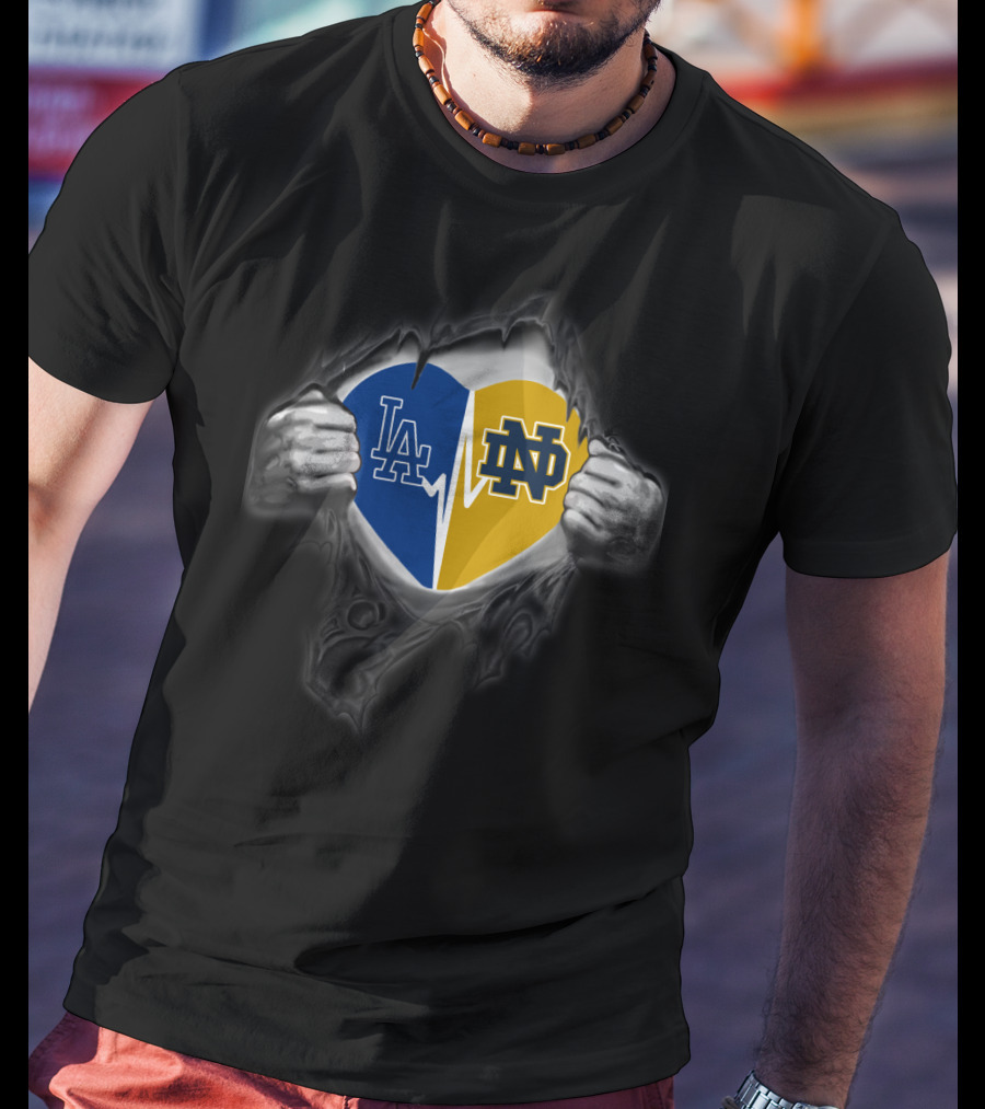 La Dodgers Notre Dame Heart Logo Fusion T-Shirt