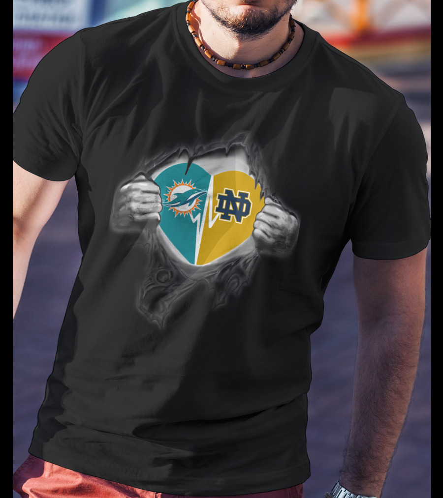 Miami Dolphins Notre Dame Logo Heart T-Shirt