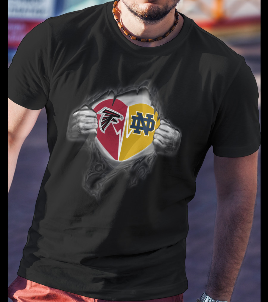 Atlanta Falcons Notre Dame Heart Logo Fusion T-Shirt