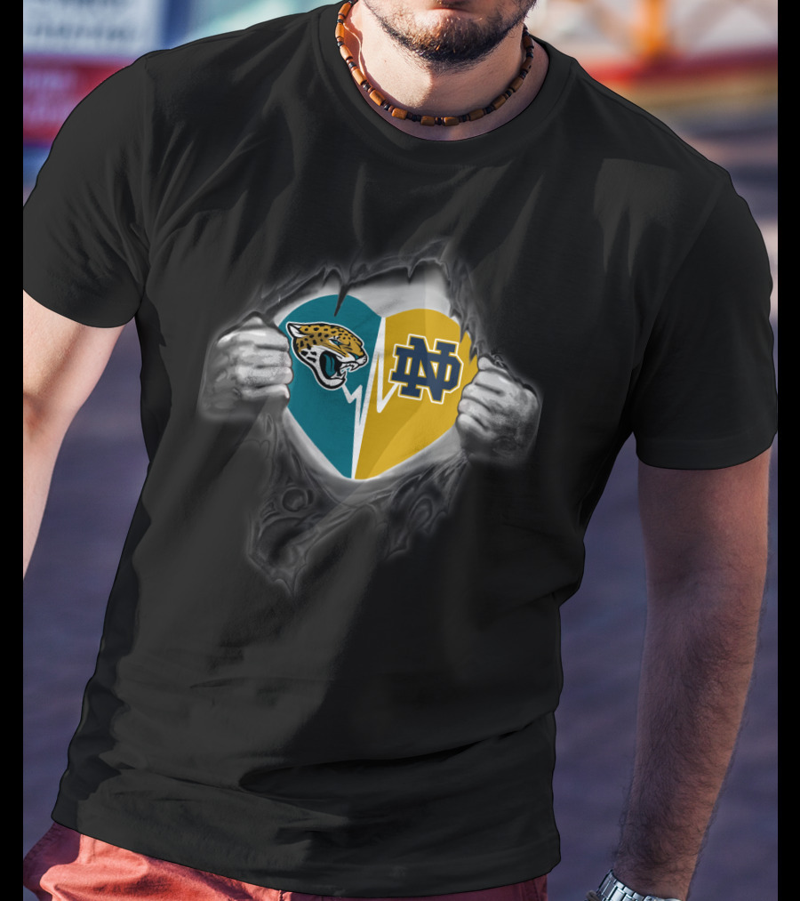 Jaguars Notre Dame Heart Logo Combination T-Shirt