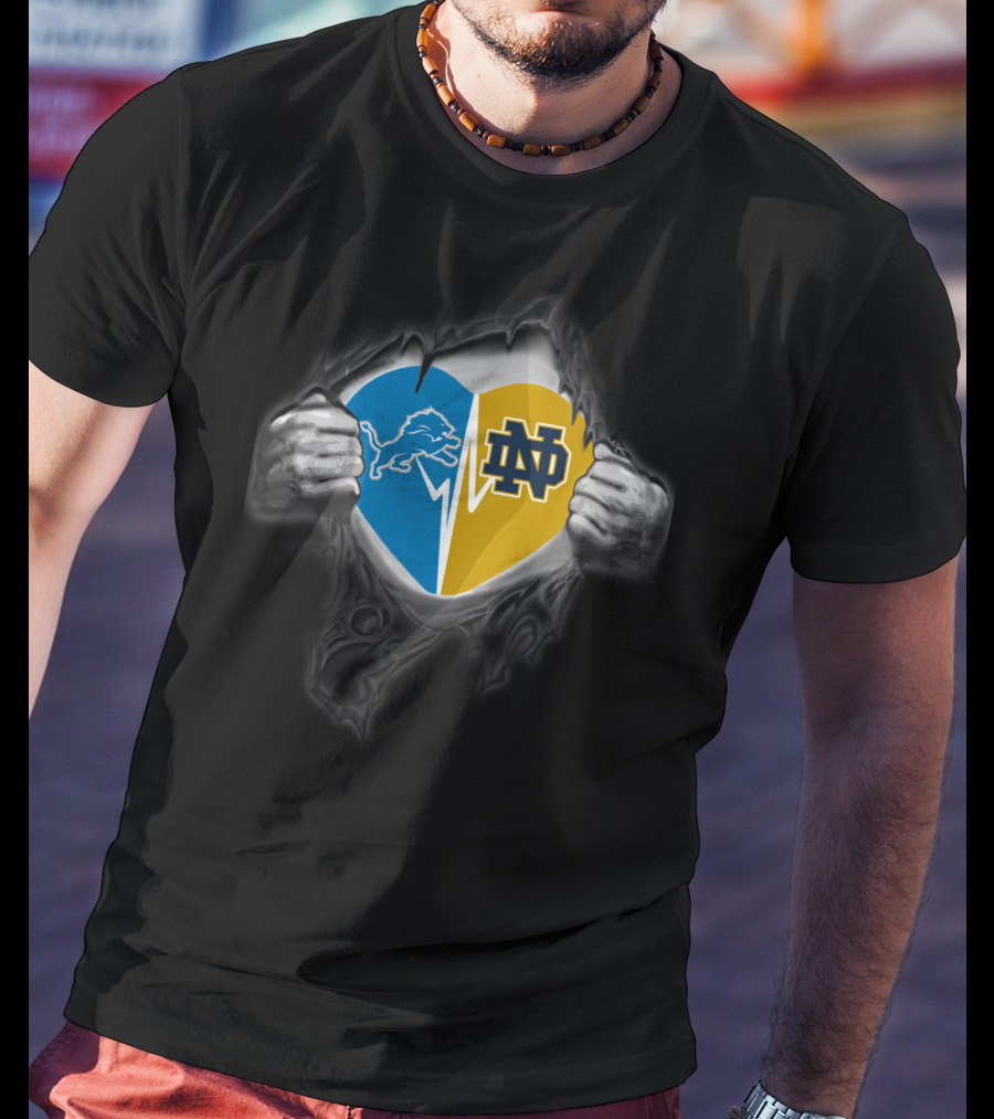 Lions Notre Dame Heart Split Allegiance T-Shirt