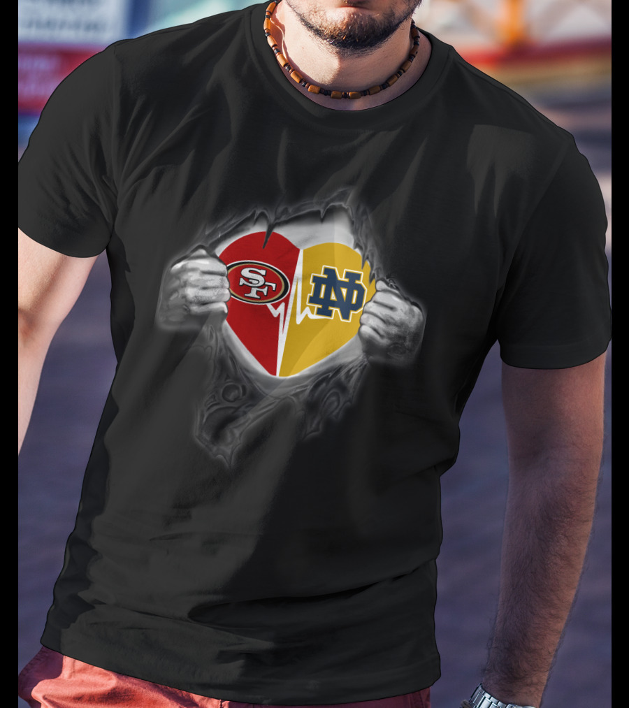 Notre Dame And 49ers Heartbeat Connection T-Shirt
