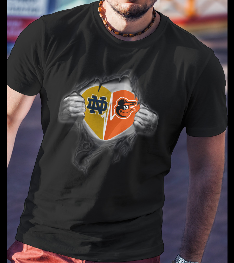 Notre Dame Fighting Irish And Baltimore Orioles Heart Fusion T-Shirt