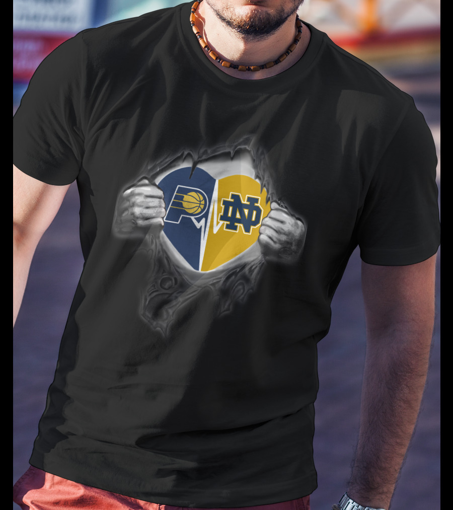 Pacers Notre Dame Heartbeat Logos Peeling Hands T-Shirt