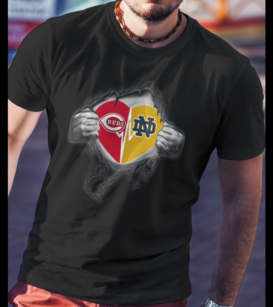 Cincinnati Reds Notre Dame Heart Rip T-Shirt