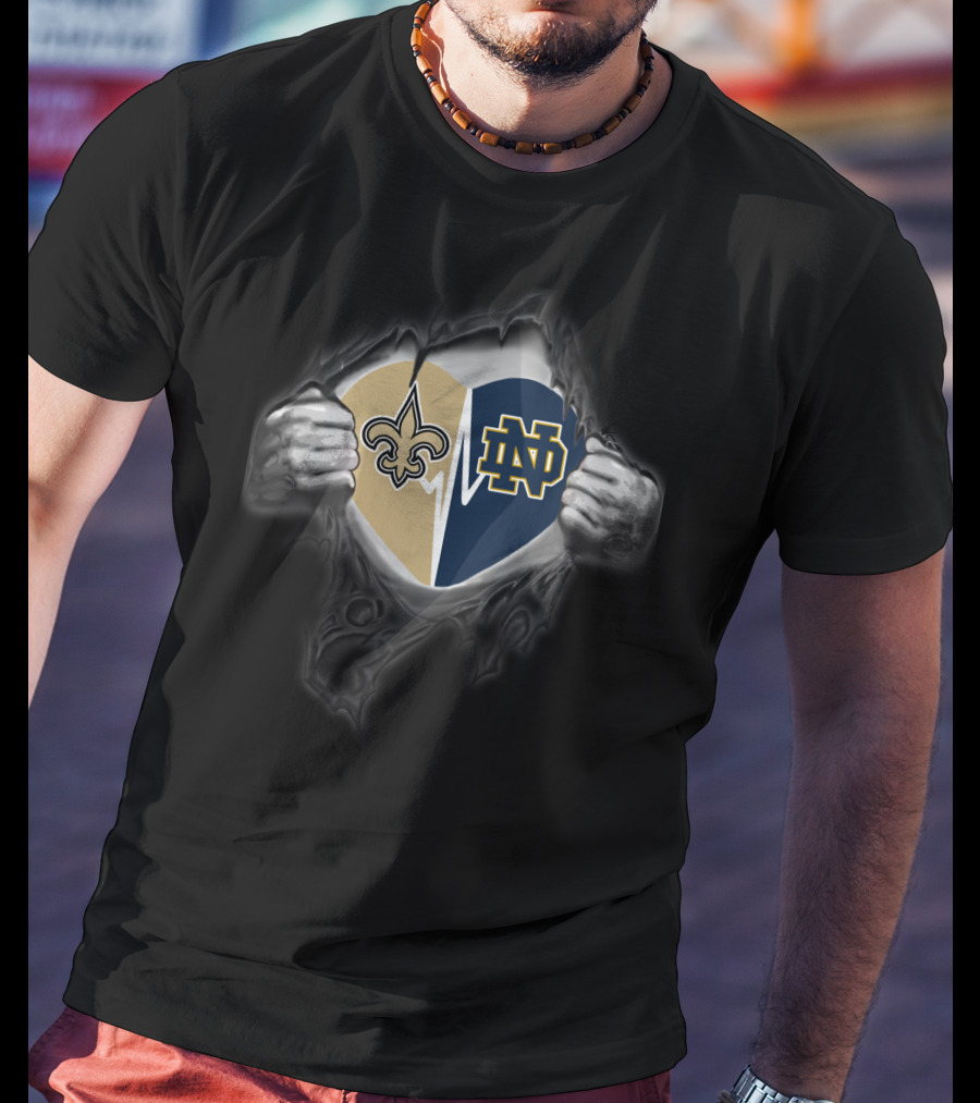New Orleans Saints Notre Dame Fighting Irish Heart Hoodie T-Shirt