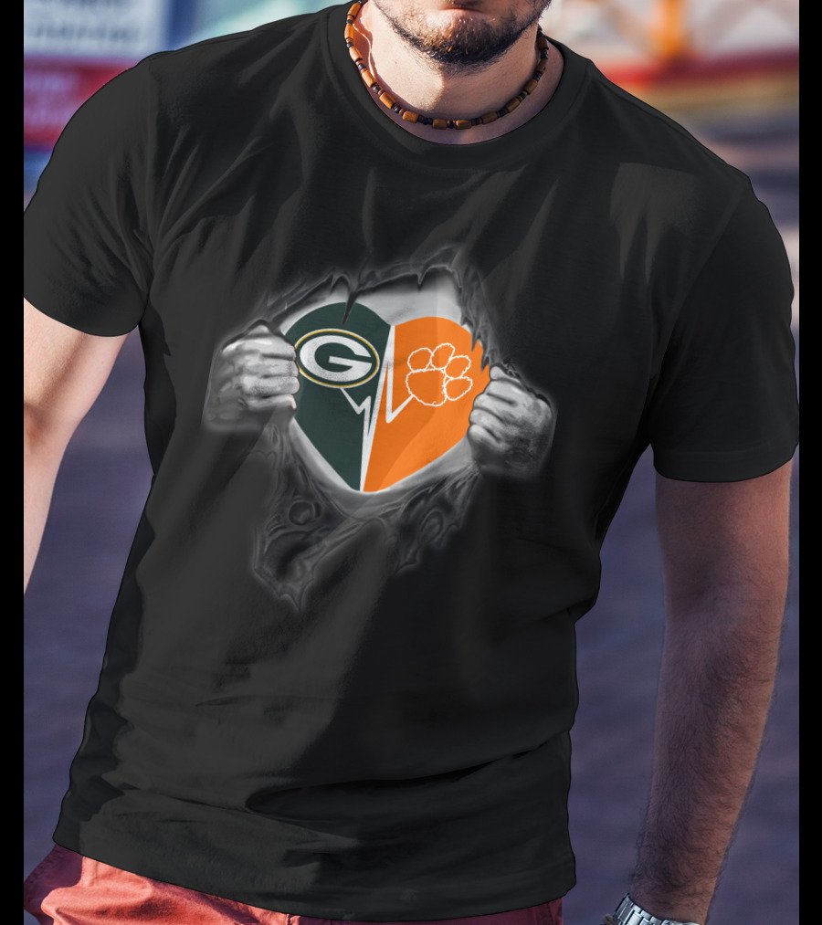 Green Bay Packers Clemson Tigers Heart T-Shirt