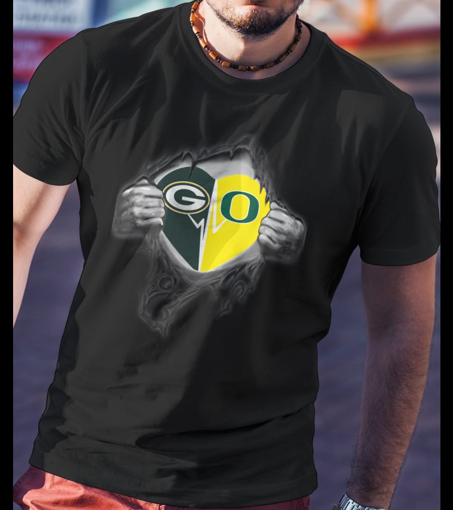 Go Packers Oregon Ducks Heart Combo T-Shirt