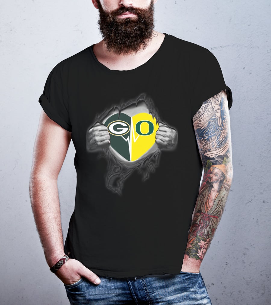 Go Packers Oregon Ducks Heart Combo T-Shirt
